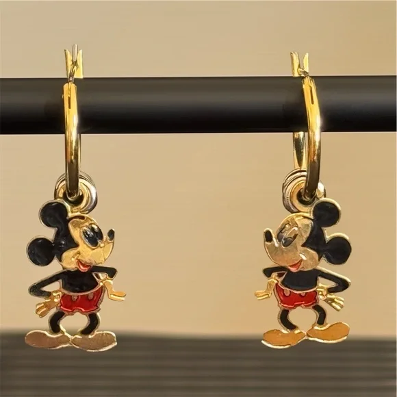 Disney Mickey Mouse Gold Toned Hoop Earrings. - Picture 3 of 6